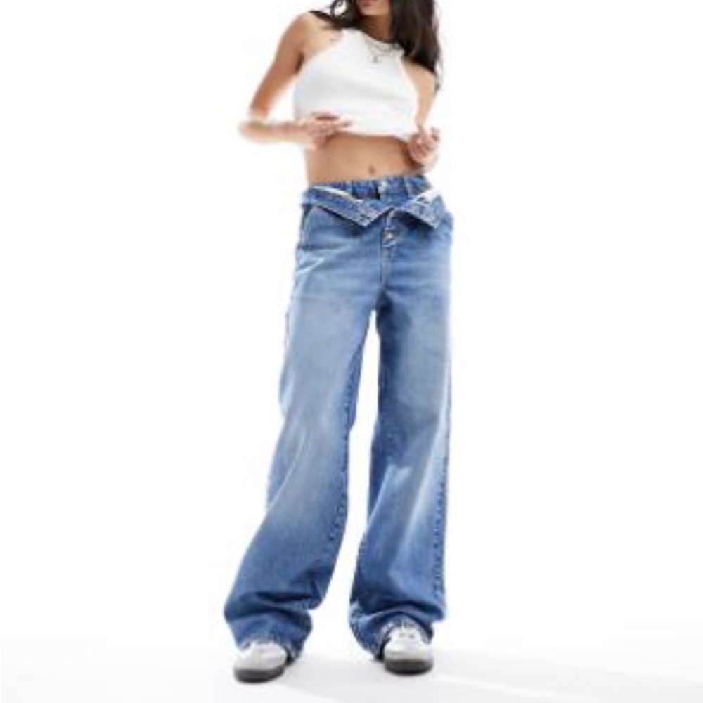 ASOS DESIGN double waistband blue jeans